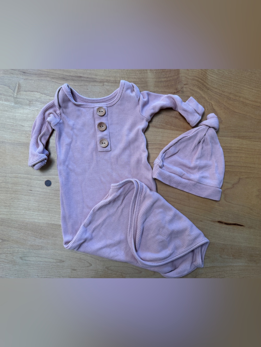 Caden Lane Pink Ribbed Hooded One-Piece with Wooden Buttons